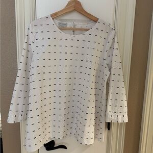 Van Heusen White and Black Patterned Long Sleeve Top